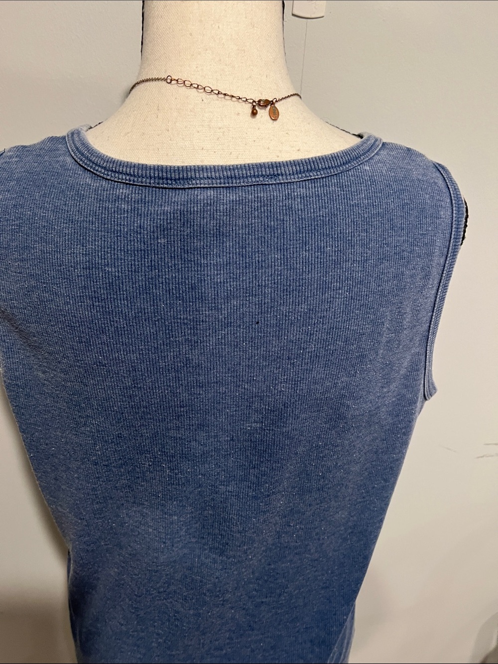 Washed Blue Ribbed Henley Tank Top - Women's Sleeveless Knit - Picture 7 of 10